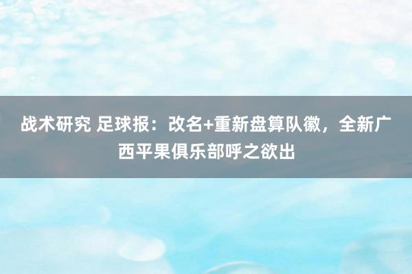 战术研究 足球报：改名+重新盘算队徽，全新广西平果俱乐部呼之欲出