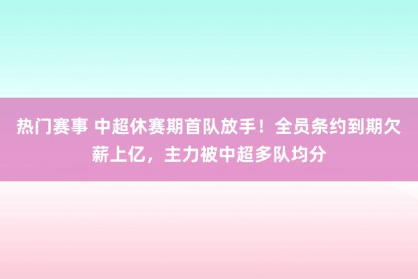 热门赛事 中超休赛期首队放手！全员条约到期欠薪上亿，主力被中超多队均分